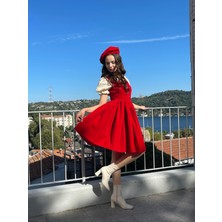 Madame Lucid Retro Kadife Kırmızı Mini Elbise