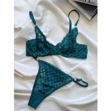 Shy Lola Lingerie Sevgililer Günü Hediyesi Kadın Nude Dantelli Yeşil Bralet Südyen Kilot Takım