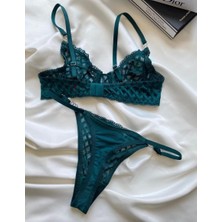 Shy Lola Lingerie Sevgililer Günü Hediyesi Kadın Nude Dantelli Yeşil Bralet Südyen Kilot Takım