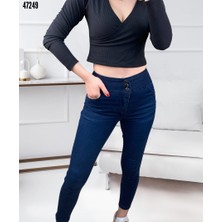 Likralı Yüksek Bel Büyük Beden Jean Pantolon