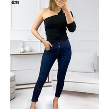 Likralı Yüksek Bel Büyük Beden Jean Pantolon