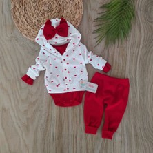 Bebe Kervanı Kız Bebek Kalpli %100 Pamuk Bebek Takımı Bebek Hediyesi Yenidoğan 0-3 Aylık BBK5778