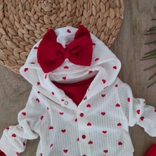 Bebe Kervanı Kız Bebek Kalpli %100 Pamuk Bebek Takımı Bebek Hediyesi Yenidoğan 0-3 Aylık BBK5778