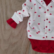 Bebe Kervanı Kız Bebek Kalpli %100 Pamuk Bebek Takımı Bebek Hediyesi Yenidoğan 0-3 Aylık BBK5778