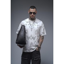 King Brich Bisiklet Yaka Desenli Oversize Kalıp Unisex Tişört