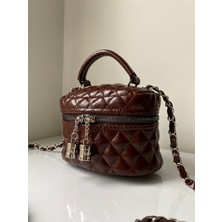 Rofo Butik Parlak Mini Kutu Zincir Askılı Fermuar Kapamalı Kadın El ve Omuz Çanta Luna
