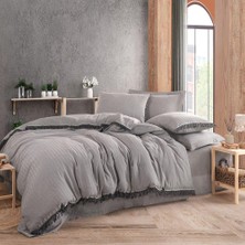 Private Çift Kişilik Nevresim Takımı Ipliği Boyalı Gri