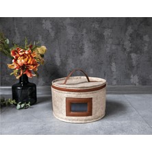 Lisinya Deri Şeritli Pencereli Yuvarlak Çok Amaçlı Düzenleyici Organizer Kutu Keçe Çanta (Mini) ( Lisinya )