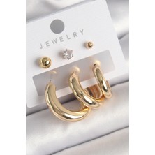 Tua Moda Pirinç Gold Renk Halka Model Zirkon Taşlı Topçuk Detay Kadın Küpe