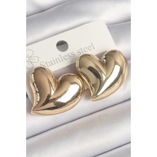 Tua Moda Pirinç Gold Renk Bomba Kalp Model Kadın Küpe