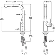 Roca Glera "L" Borulu Pull-Out Spiralli Eviye Bataryası, Parlak Krom Renk, A5A854DC00