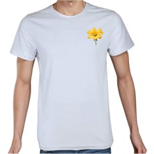 Beyaz Penguen Flower T-Shirt %100 Pamuklu Beyaz Penye Basic Erkek Tişört