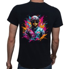 Beyaz Penguen Splash F1 T-Shirt %100 Pamuklu Siyah Penye Basic Erkek Tişört