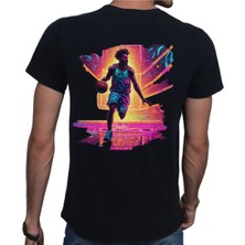 Beyaz Penguen Neon Spor T-Shirt Pamuklu Siyah Penye Basic Erkek Tişört