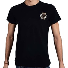 Beyaz Penguen Bulldog T-Shirt %100 Pamuklu Siyah Penye Basic Erkek Tişört