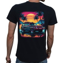 Beyaz Penguen Tropical T-Shirt Pamuklu Siyah Penye Basic Erkek Tişört