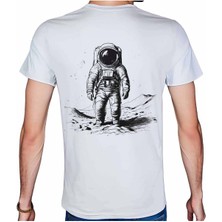 Beyaz Penguen Astronaut T-Shirt %100 Pamuklu Beyaz Penye Basic Erkek Tişört