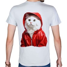 Beyaz Penguen Catz T-Shirt %100 Pamuklu Beyaz Penye Basic Erkek Tişört