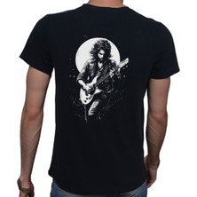 Beyaz Penguen To The Moon And Back T-Shirt Pamuklu Siyah Penye Basic Erkek Tişört