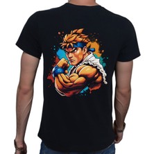 Beyaz Penguen Splash Fight T-Shirt Pamuklu Siyah Penye Basic Erkek Tişört