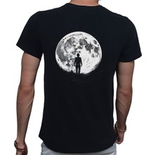 Beyaz Penguen To The Moon And Back T-Shirt Pamuklu Siyah Penye Basic Erkek Tişört