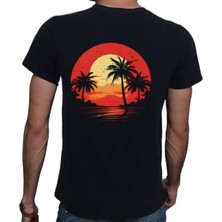 Beyaz Penguen Island T-Shirt %100 Pamuklu Siyah Penye Basic Erkek Tişört