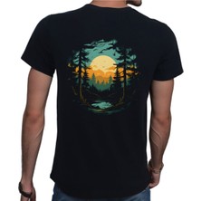 Beyaz Penguen Forest T-Shirt Pamuklu Siyah Penye Basic Erkek Tişört