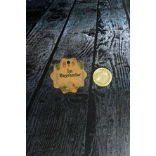 Bayram Etiketi - Iyi Bayramlar Baskılı - 50 Adet Kraft Bayram Etiketi (5 Cm)