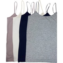 İnspira Ip Askılı Düz Pamuklu Likralı Penye Kadın Atlet Ribana Kumaş 4'Lü Paket