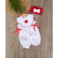 Bebe Kervanı Kız Bebek %100 Pamuk Kalpli Yazlık Bandanalı Tulum Set BBK1206