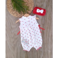 Bebe Kervanı Kız Bebek %100 Pamuk Kalpli Yazlık Bandanalı Tulum Set BBK1206