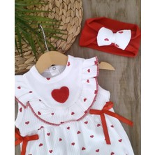 Bebe Kervanı Kız Bebek %100 Pamuk Kalpli Yazlık Bandanalı Tulum Set BBK1206