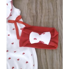Bebe Kervanı Kız Bebek %100 Pamuk Kalpli Yazlık Bandanalı Tulum Set BBK1206