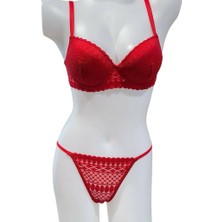 İnspira Dantel Işlemeli Kırmızı Dolgulu Balenli Destekli Sütyen Külot Iç Çamaşır Takımı Push Up