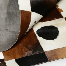 Kahverengi Krem Hakiki Dana Derisi Desenli Patchwork Halı
