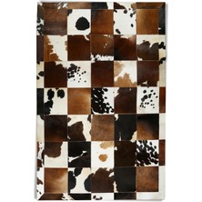 Kahverengi Krem Hakiki Dana Derisi Desenli Patchwork Halı