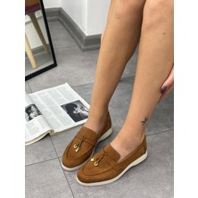 Bereket Kundura 3136 Model Rahat Deri Kolej Tipi Makosen Süet Taba Renk Loafer Ayakkabı