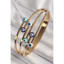 Ezo Concept 316L Çelik Gold Renk Nazar Boncuklu Kaburga Model Kadın Kelepçe