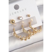 Ezo Concept Pirinç Gold Renk Sarmal Yılan Halka Model Zirkon Taşlı Topçuk Detay Kadın Küpe Seti