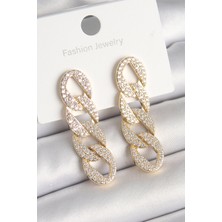 Clariss Pirinç Gold Renk Zirkon Taşlı Zincir Model Kadın Küpe