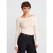 31332 Kayık Yaka Uzun Kollu Top-Taş