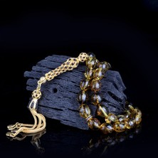 Takı925 Zirkon Set Gümüş Püsküllü Çöp Fosilli Damla Kehribar Tesbih