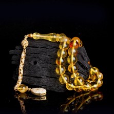 Takı925 925 Ayar Gümüş Zirkon Taşlı Püsküllü  Damla Kehribar Tesbih