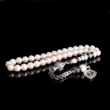 Takı925 Gümüş Püsküllü Ayyıldız Mineli Model 10 mm Nakkaş İmameli İnci Taşı Tesbih