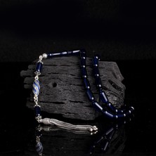 Takı925 925 Ayar Gümüş Püsküllü Kapsül Kesim Mavi Renk Damla Kehribar Tesbih