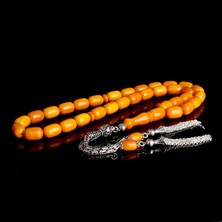 Takı925 925 Ayar Gümüş Kral Zincir Püsküllü Kapsül Kesim Sıkma Kehribar Tesbih