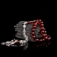 Takı925 925 Ayar Gümüş Püsküllü  Damla Kehribar Tesbih