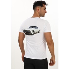 Eren Style American Classic 1965 Chevrolet Impala Özel Tasarım Baskılı Beyaz T-Shirt (Slim Fit)