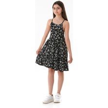 Çiçekli Askılı Kız Çocuk Elbise