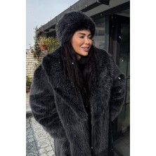 Premium Şal Yaka Mob Wife Suni Kürk Maxsi Kadın Kaban